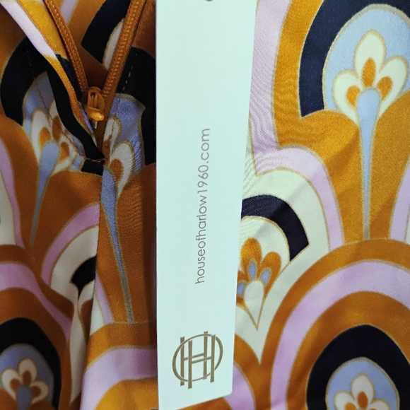 NWT House of Harlow 1960 Revolve Gold Purple Satin Floral Tank Wide Leg Pant Set - Picture 9 of 13